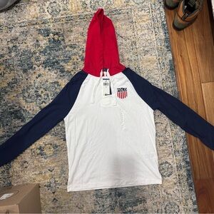 Polo Red and White Hooded Long Sleeve Shirt